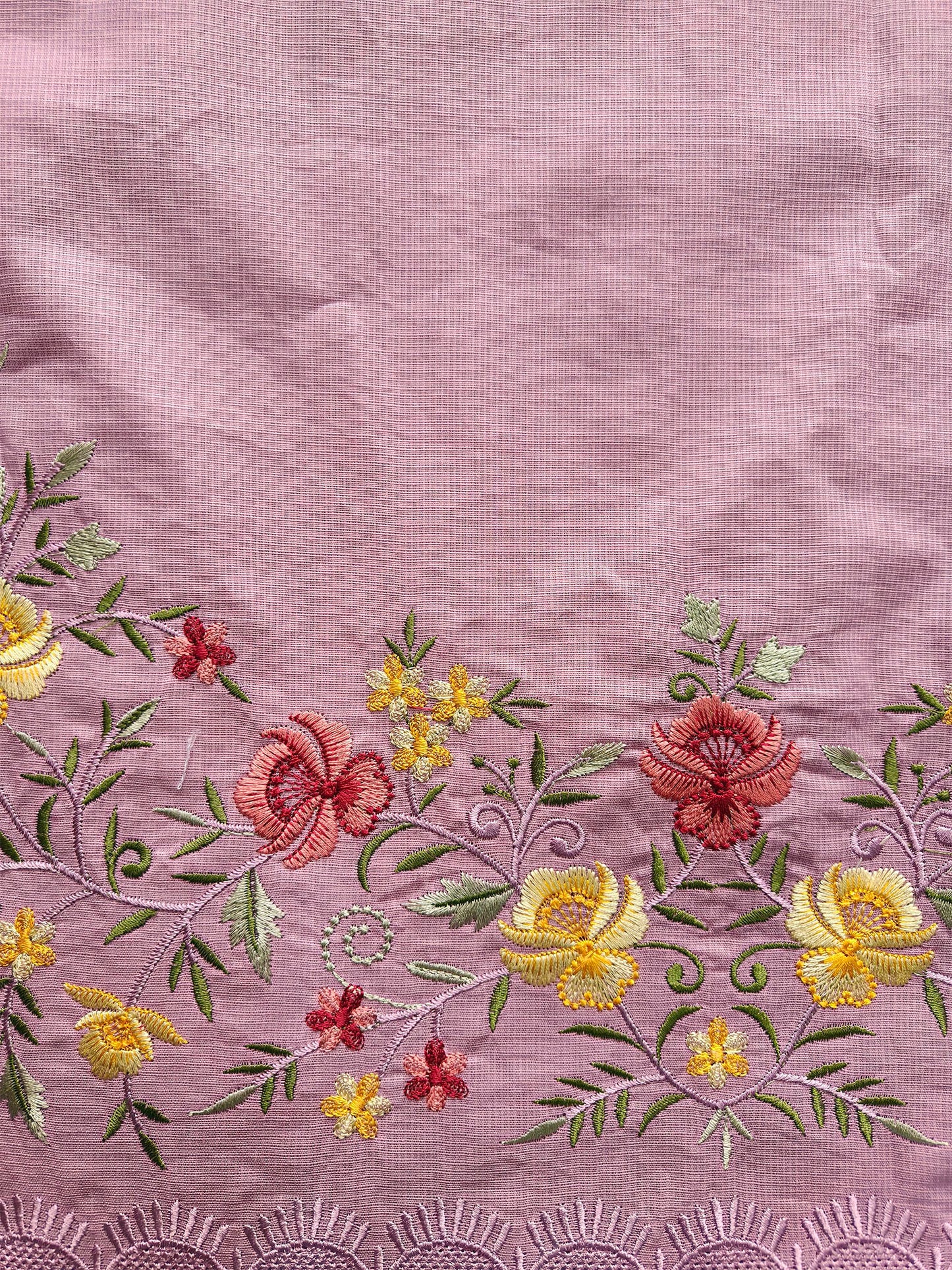 Giza Cotton Unstitched Suit Set – Floral Embroidery & Tie-Dye Kota Doria Dupatta
