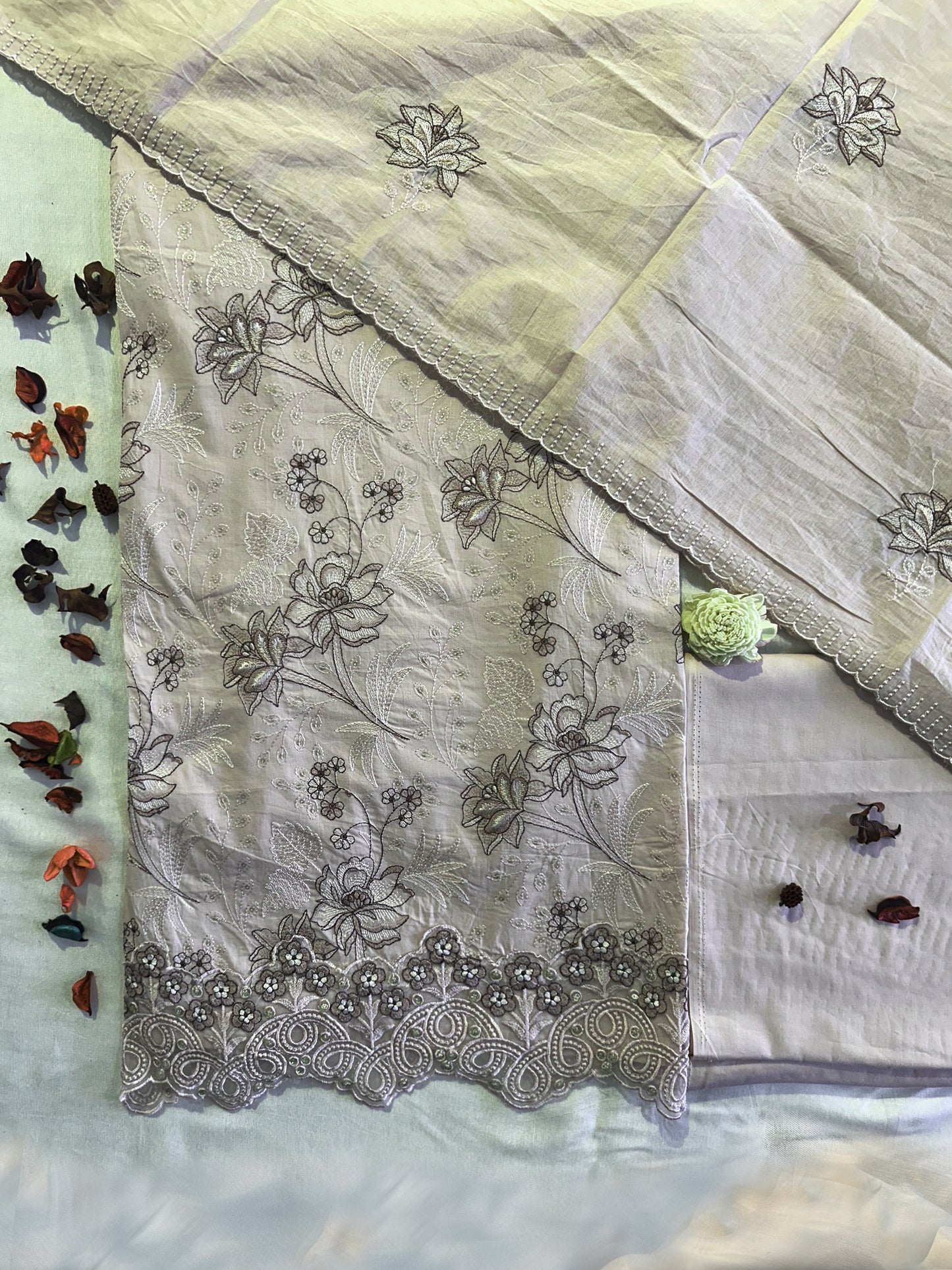 Unstitched Suit Set Cotton Fabric | Grey, Beige, Light Pink, Lemon