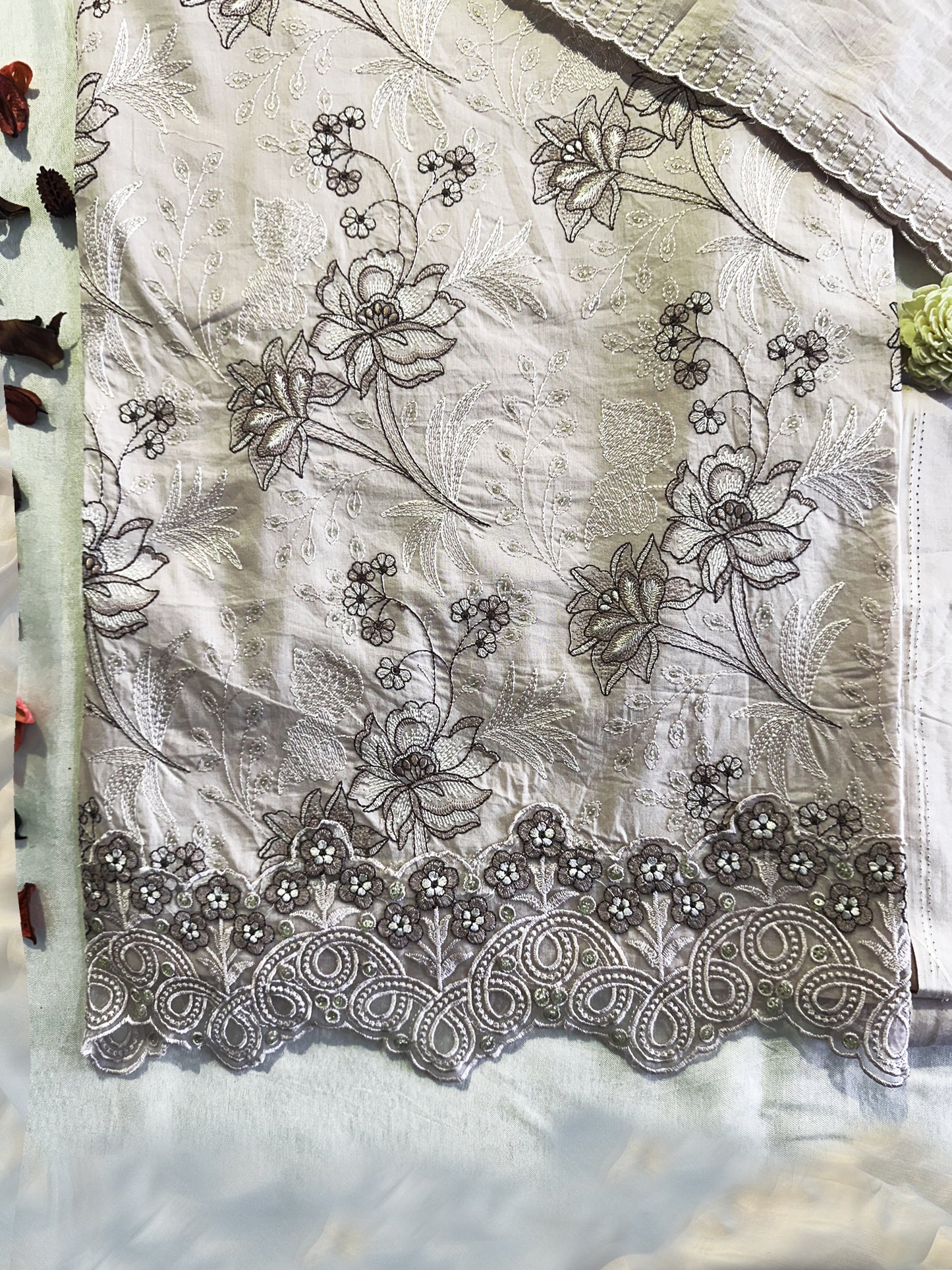 Unstitched Suit Set Cotton Fabric | Grey, Beige, Light Pink, Lemon