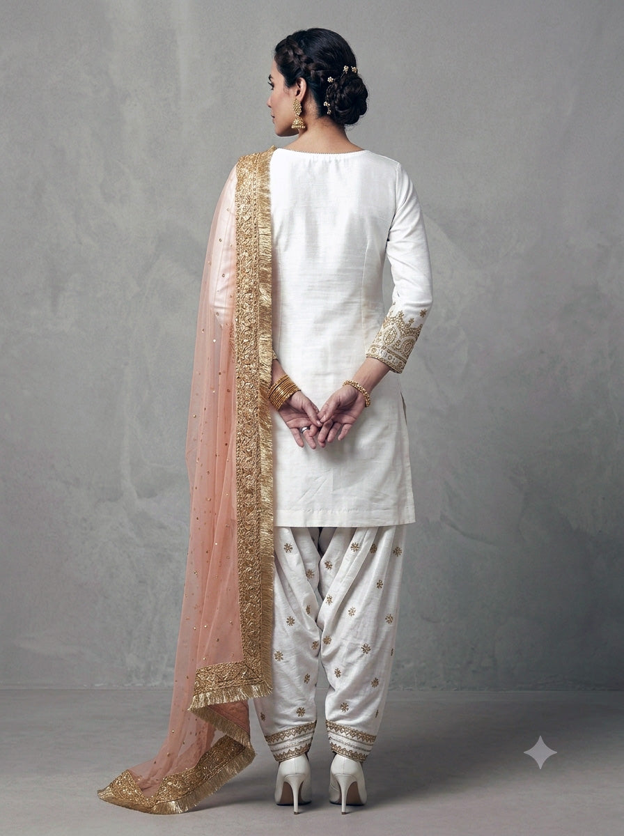 Festive Embroidered Short Kurta Patiala Salwar Set – Off-White
