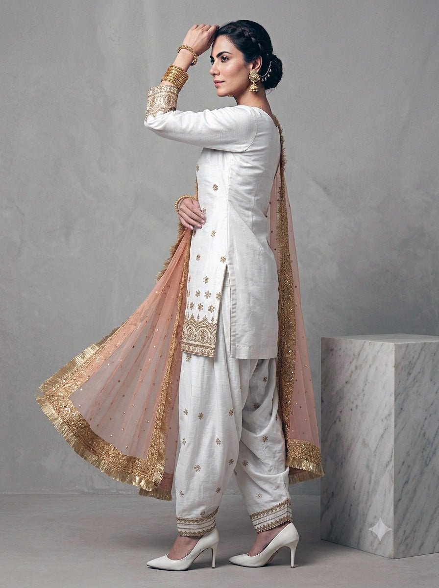 Festive Embroidered Short Kurta Patiala Salwar Set – Off-White