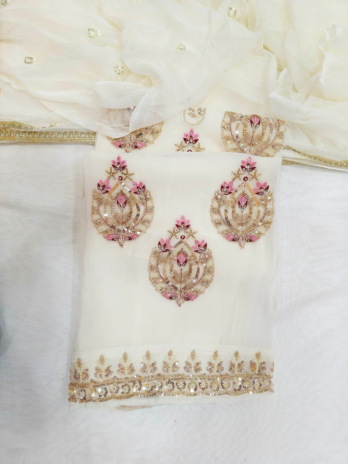 Handwork Embroidered Unstitched Suit Set Chocolate Brown