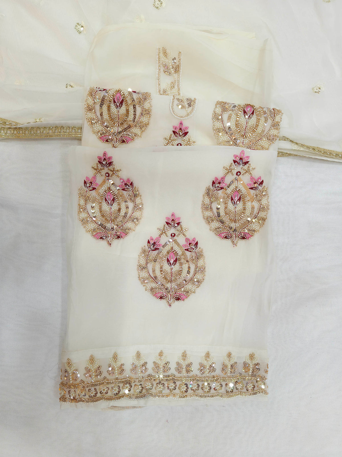 Handwork Embroidered Unstitched Suit Set Chocolate Brown