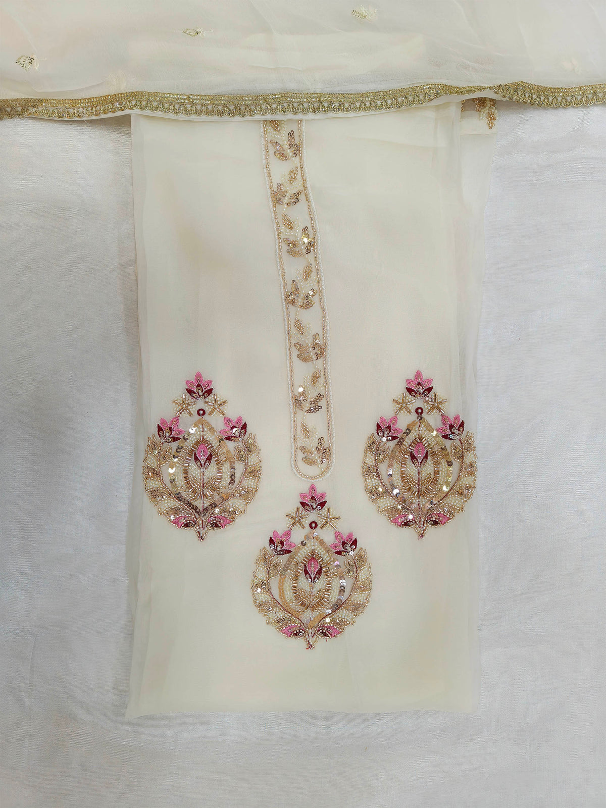 Handwork Embroidered Unstitched Suit Set Chocolate Brown