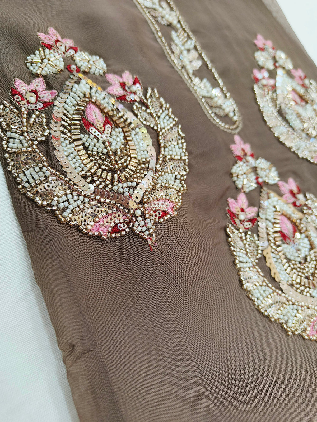 Handwork Embroidered Unstitched Suit Set Chocolate Brown
