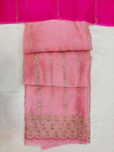 Pastel Pink Organza Handwork Unstitched Suit Set Organza Handwork Unstitched Suit Set with Hot Pink Dupatta