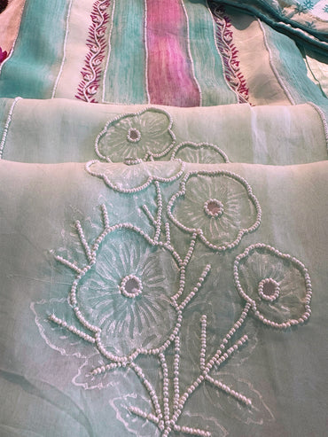 Light Blue Viscose Organza Unstitched Suit Set
