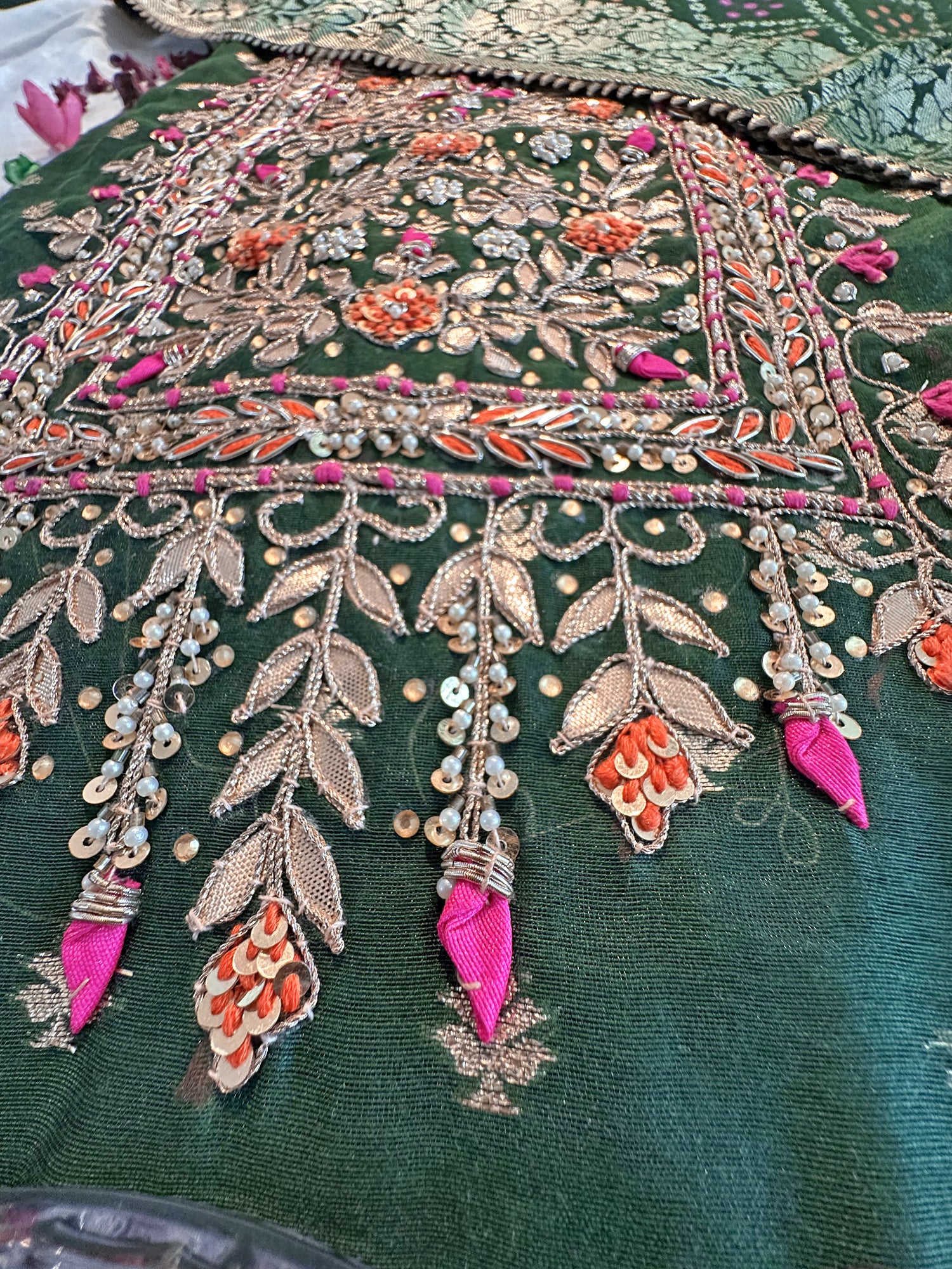 Jacquard Silk Unstitched Suit Set (Green and Red colors)