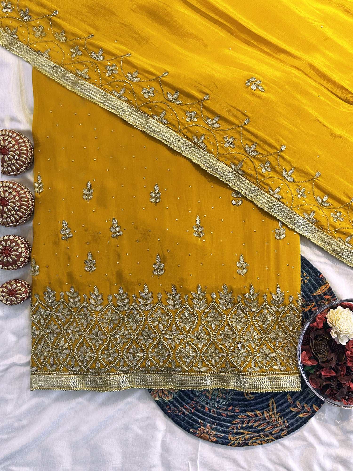 Crepe Fabric Mustard Color Unstitched Suit Set